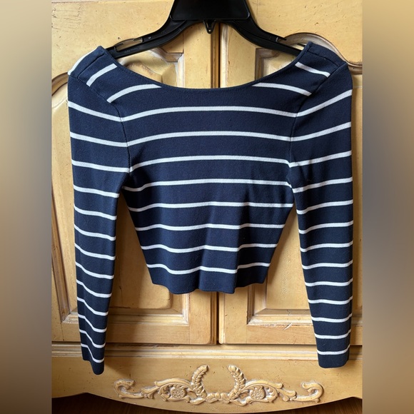Zara Dark Blue and White Striped Crop Top - Picture 1 of 3